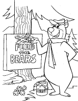 A coloring page of yogi bear